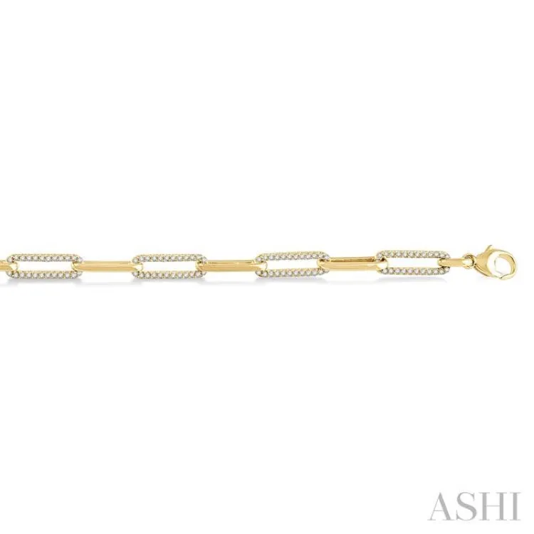 1 Ctw Round Cut Diamond Paper Clip Bracelet in 14K Yellow Gold