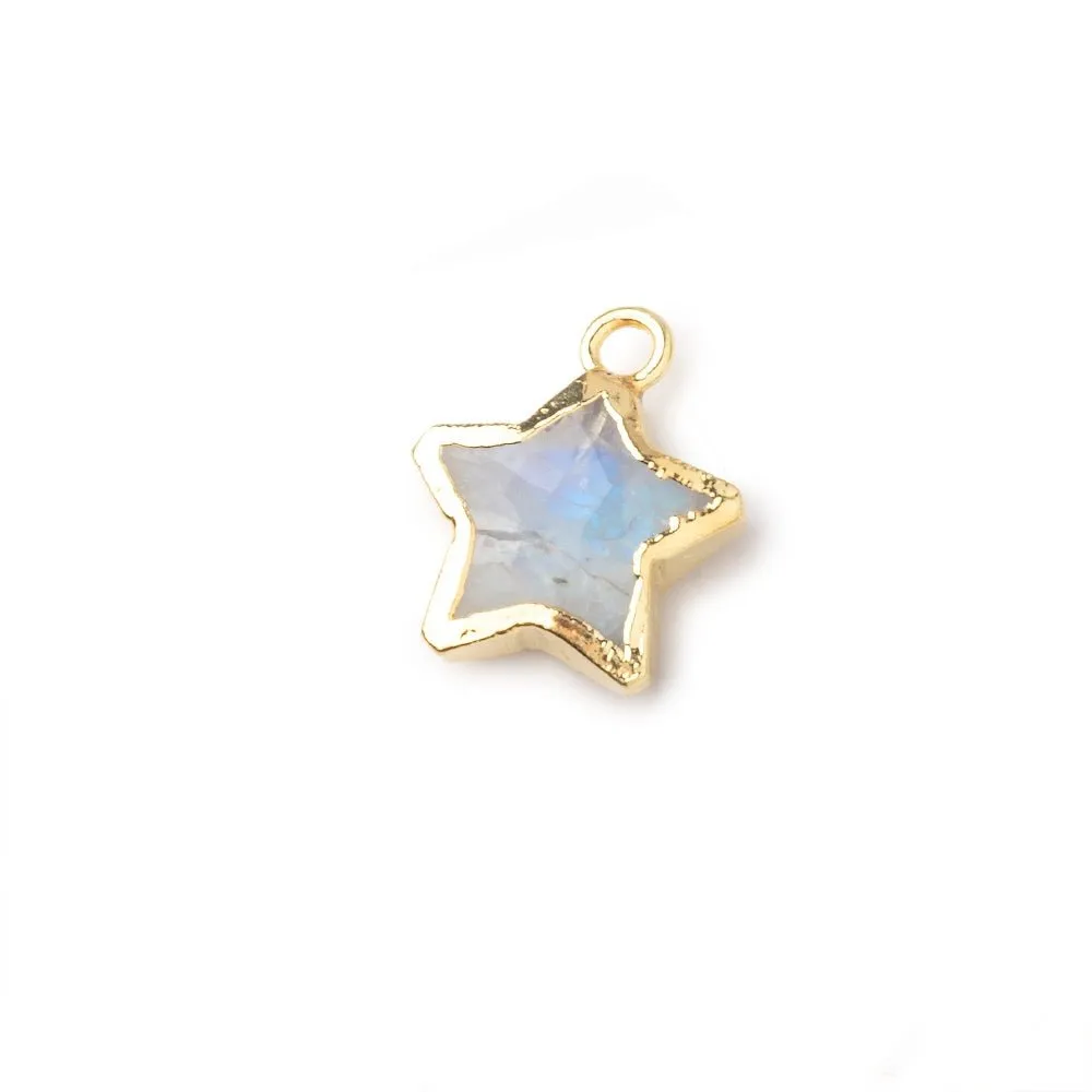 10-11mm Gold Leafed Rainbow Moonstone Faceted Star Focal Pendant 1 piece