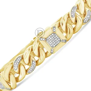 10K Solid Yellow Gold 1.45CT tw Round Cut Custom Cuban Link Diamond Bracelet