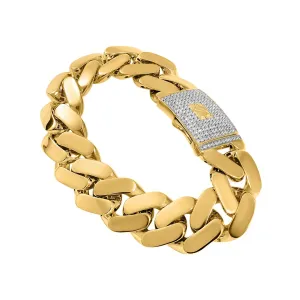 10k Yellow Gold Large Hollow Cuban Link Bracelet 2.5 Ctw CZ