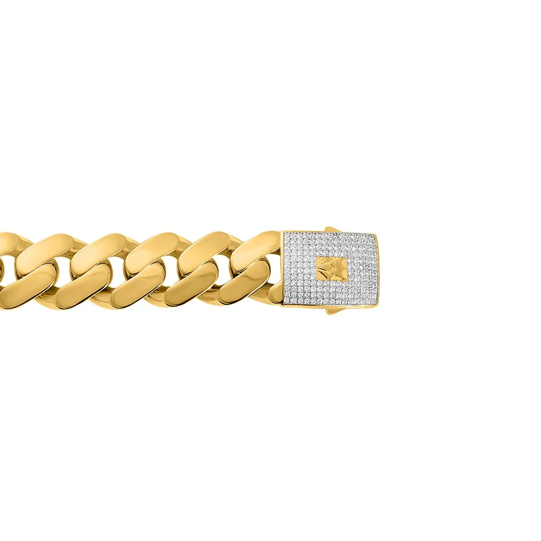 10k Yellow Gold Large Hollow Cuban Link Bracelet 2.5 Ctw CZ