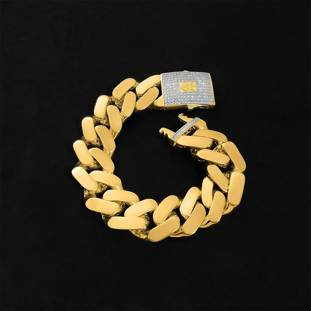 10k Yellow Gold Large Hollow Cuban Link Bracelet 2.5 Ctw CZ