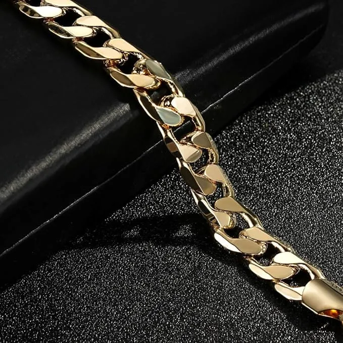 12mm Gold Bonded Curb Cuban Bracelet 8 Inch