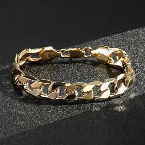 12mm Gold Bonded Curb Cuban Bracelet 8 Inch