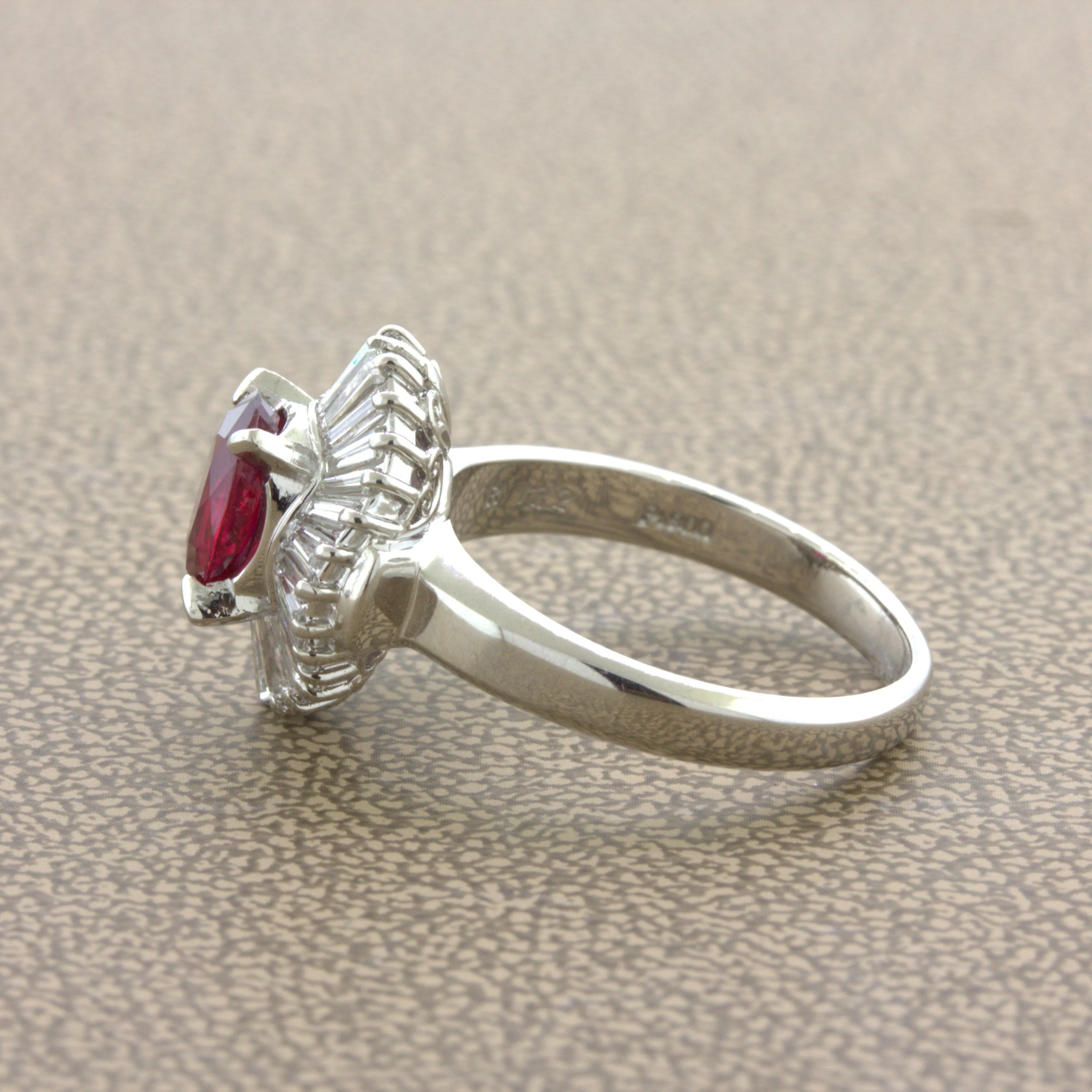 1.32 Carat No-Heat Ruby Diamond Platinum Ballerina Ring, GIA Certified