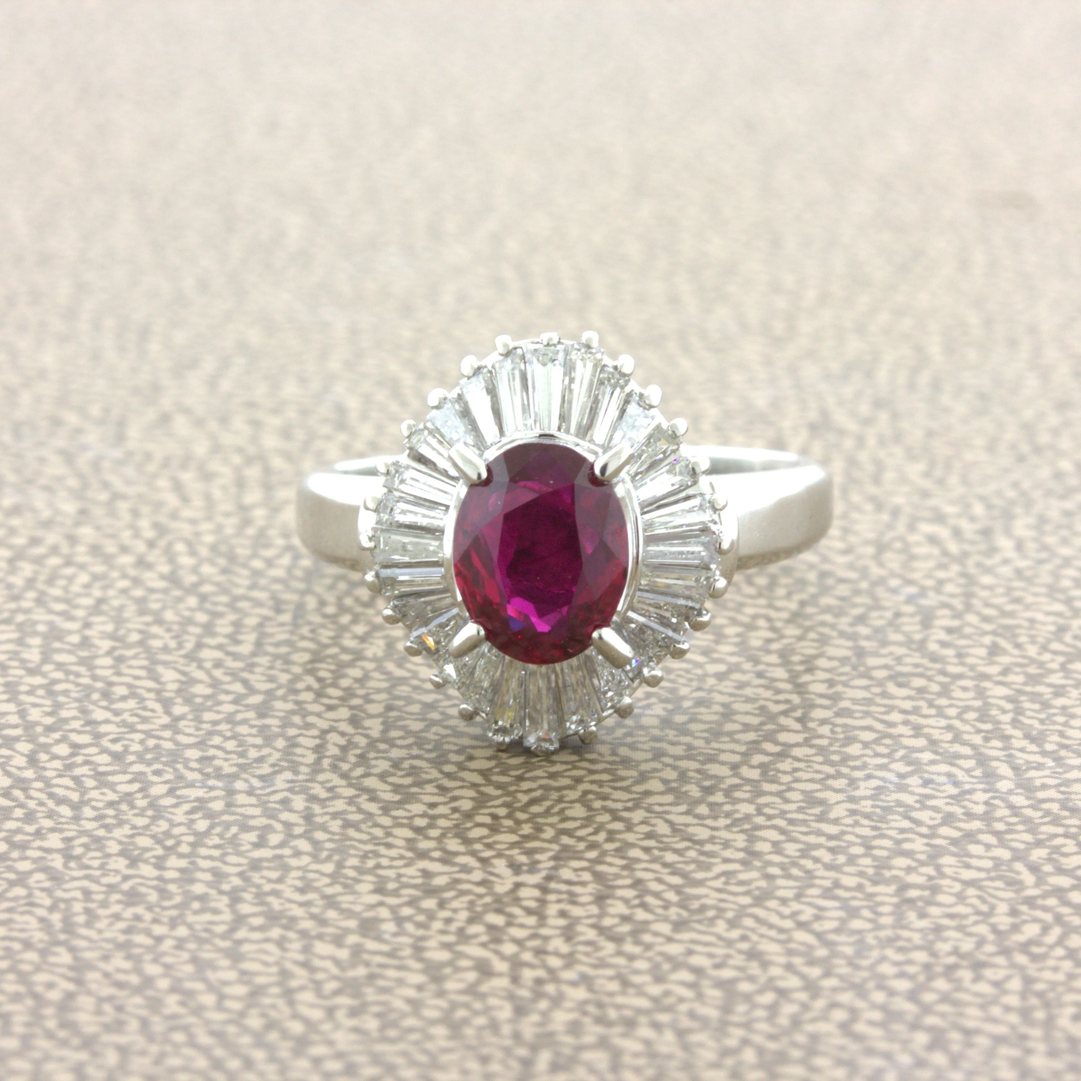 1.32 Carat No-Heat Ruby Diamond Platinum Ballerina Ring, GIA Certified