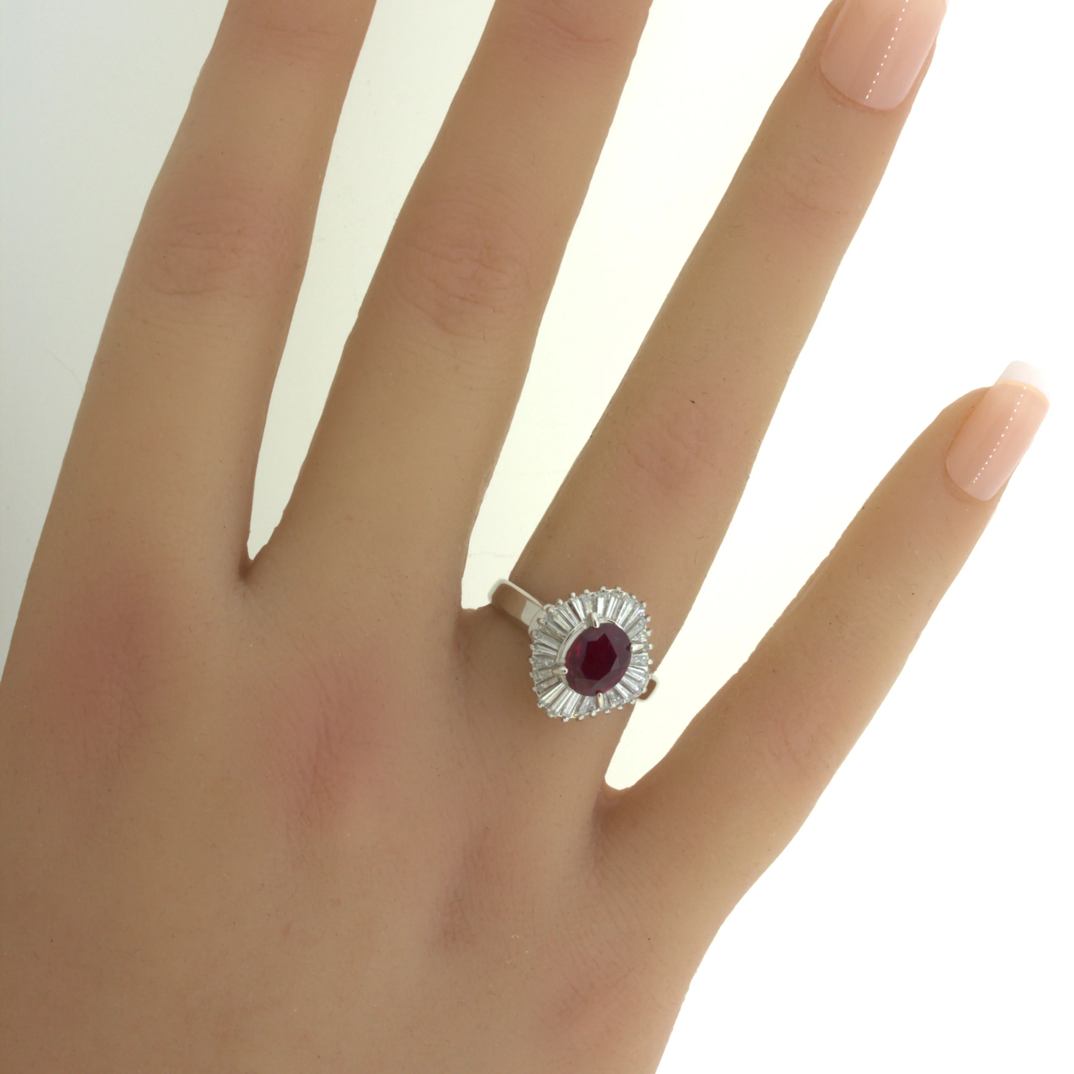 1.32 Carat No-Heat Ruby Diamond Platinum Ballerina Ring, GIA Certified