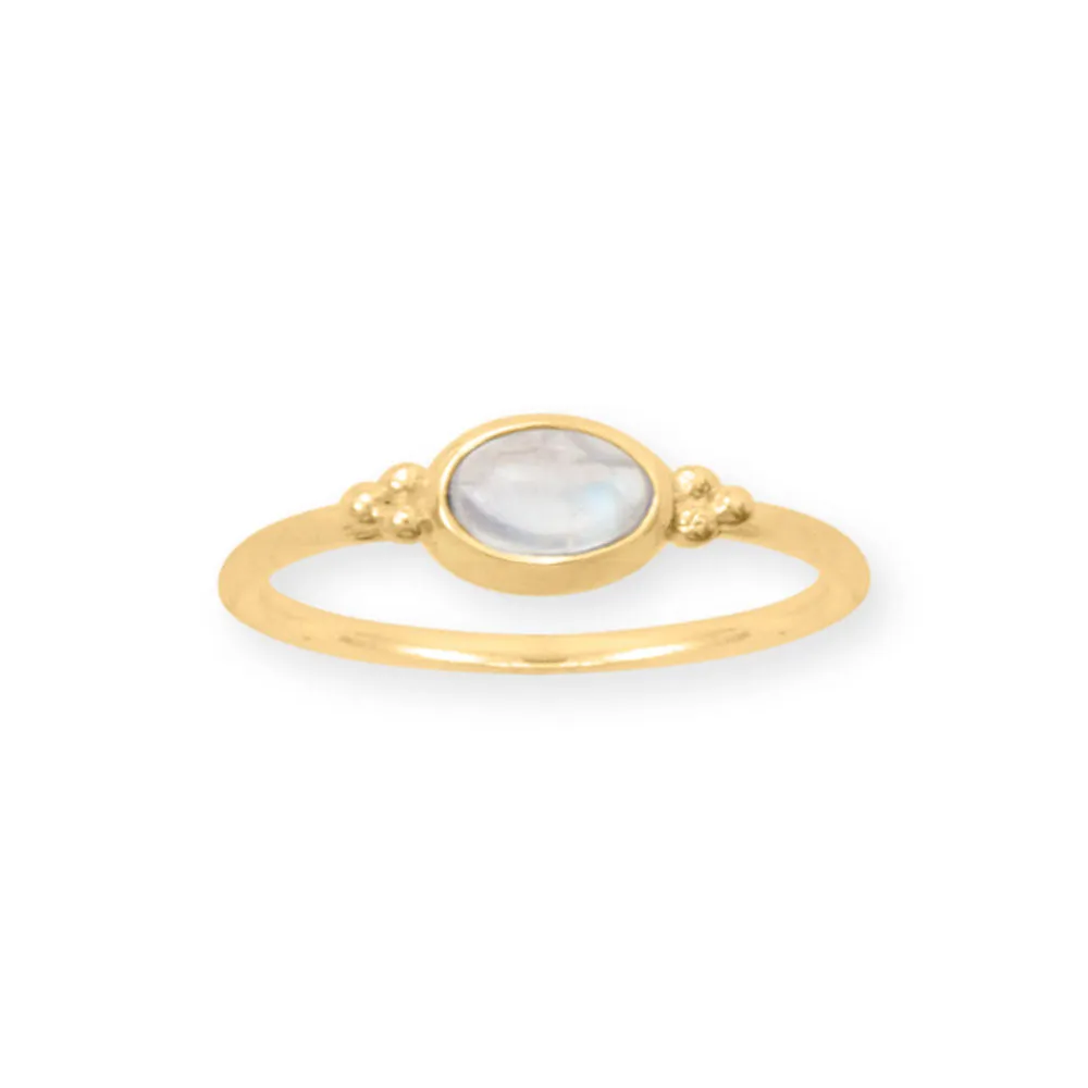 14 Karat Gold Plated Dainty Rainbow Moonstone Ring