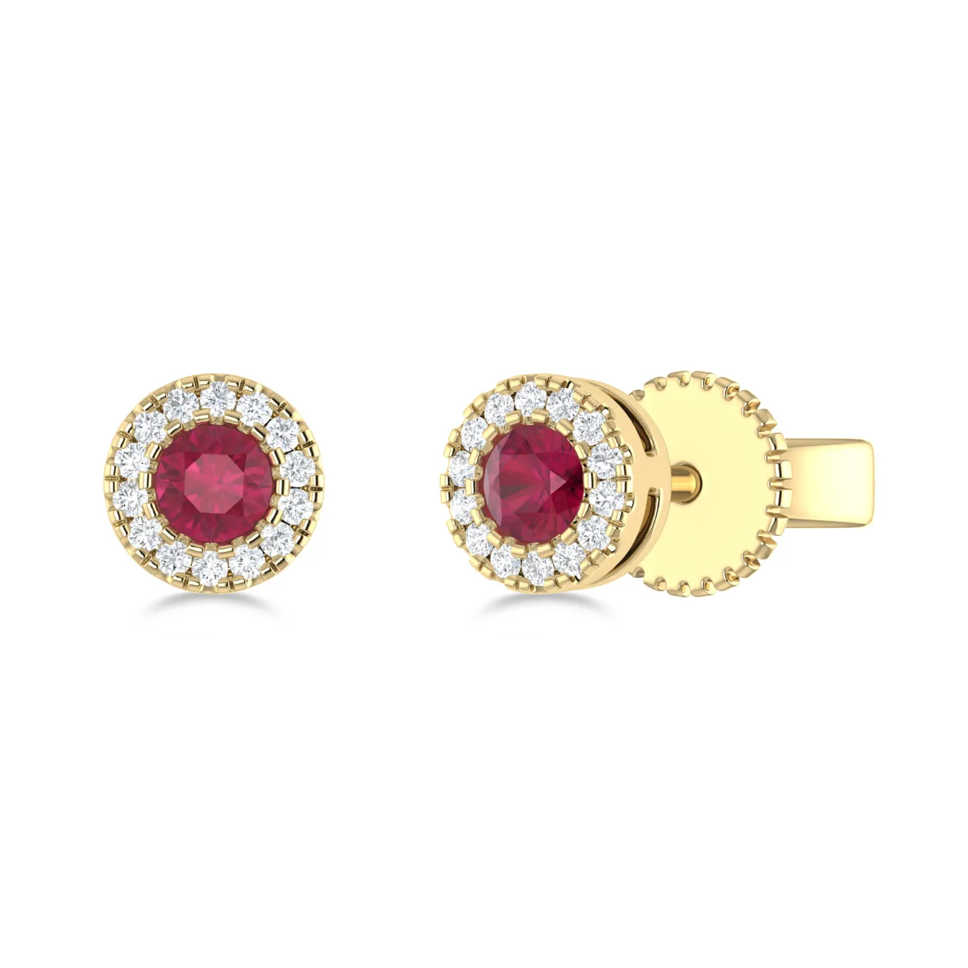 14K Gold Diamond & Ruby Circle Studs