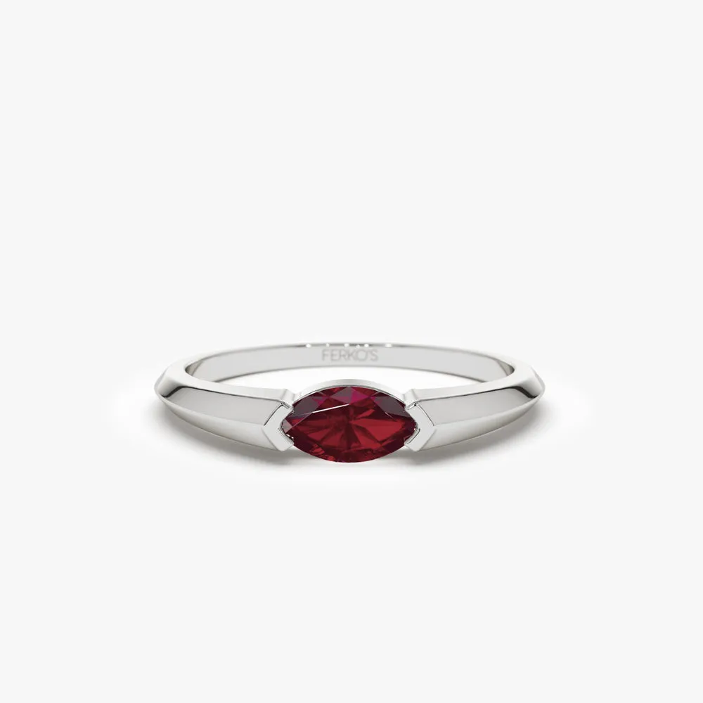 14K Horizontal Marquise Shape Natural Ruby Ring