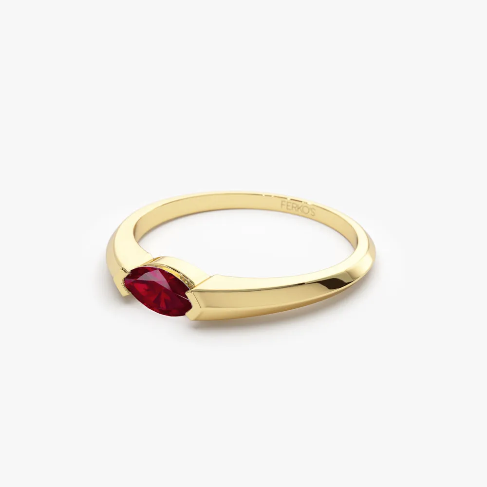 14K Horizontal Marquise Shape Natural Ruby Ring