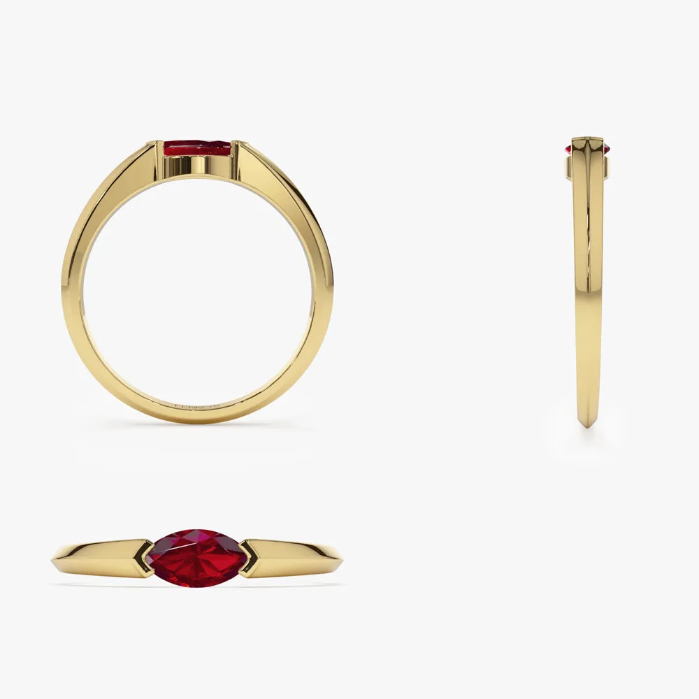 14K Horizontal Marquise Shape Natural Ruby Ring