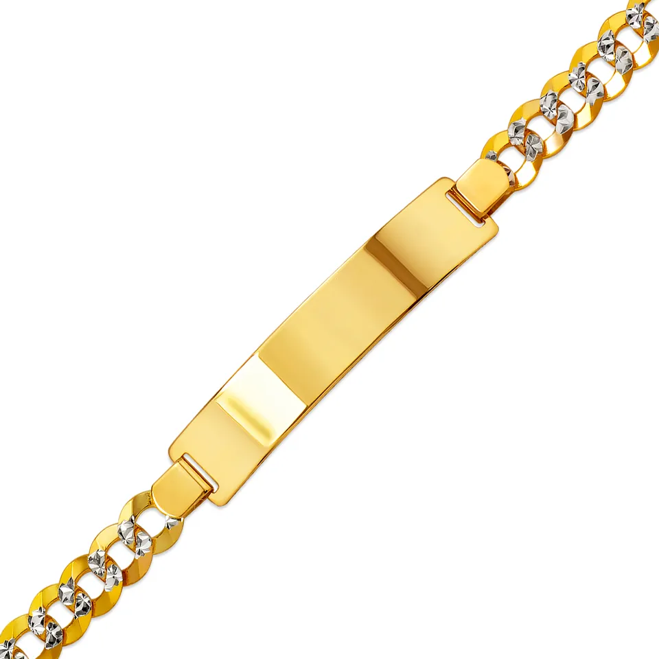 14K Solid Yellow or White Pave Curb ID Bracelet