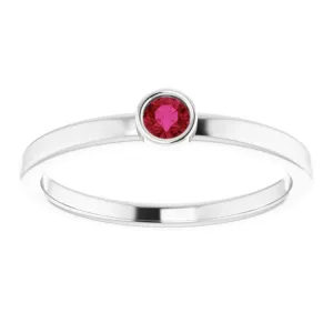 14K White 3 mm Natural Ruby Ring