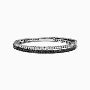 14k White Gold Black and White Diamond Double Wrap Bracelet 6.77 TCW