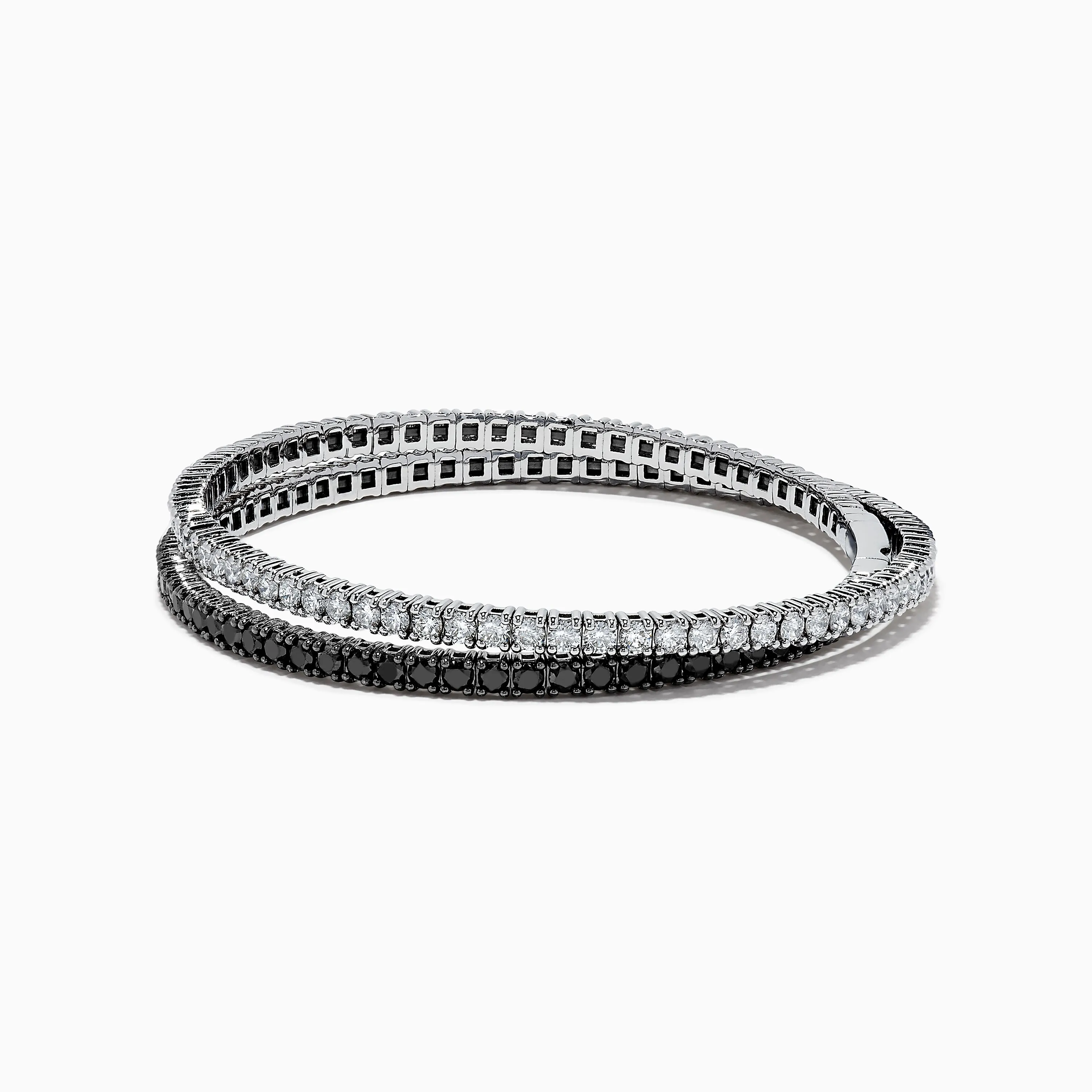 14k White Gold Black and White Diamond Double Wrap Bracelet 6.77 TCW