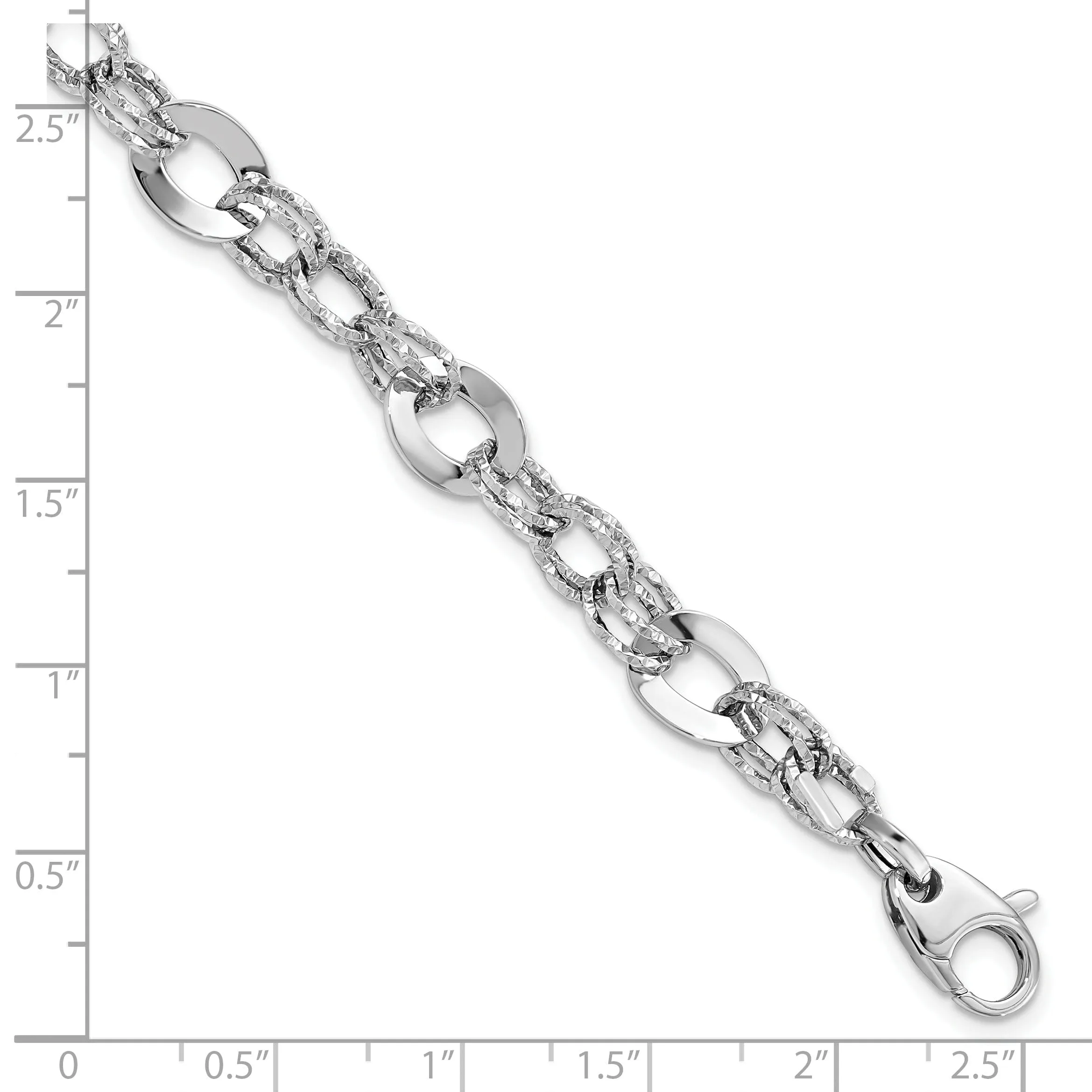 14k White Gold Polished Diamond Cut Bracelet