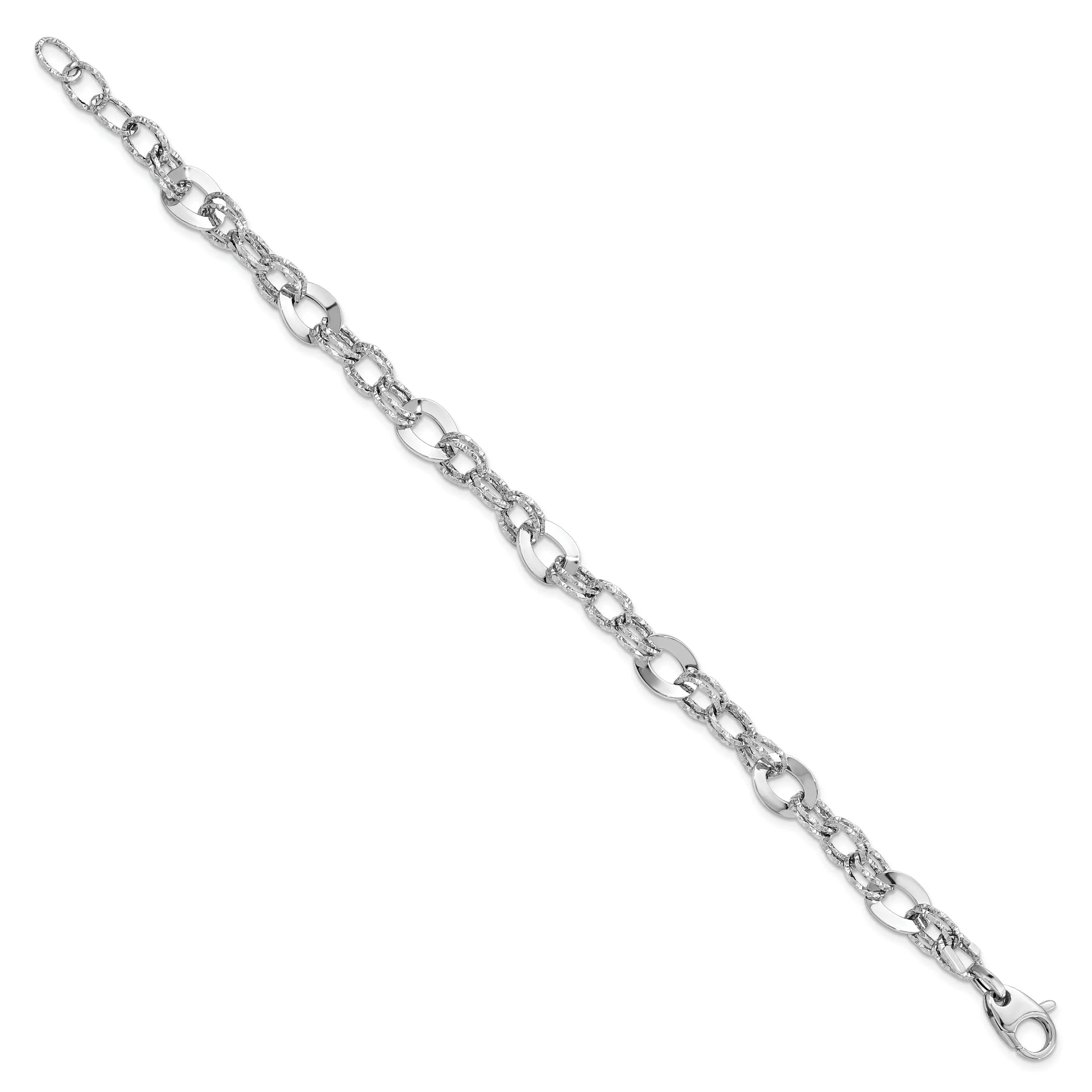 14k White Gold Polished Diamond Cut Bracelet