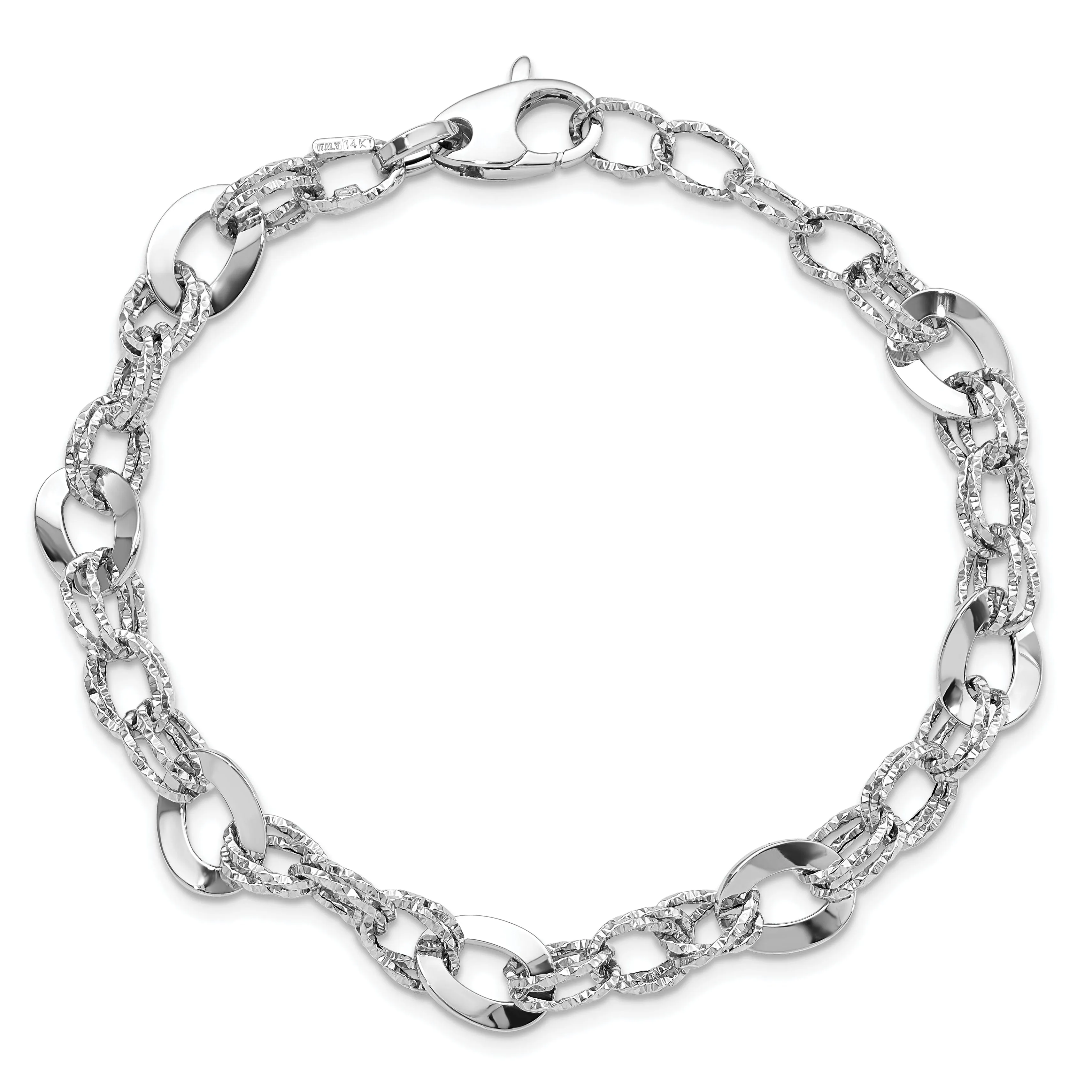 14k White Gold Polished Diamond Cut Bracelet