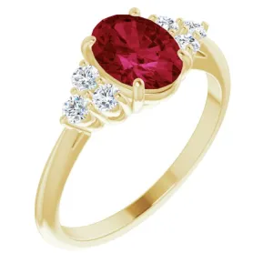 14K Yellow Lab-Grown Ruby & 1/6 CTW Natural Diamond Ring