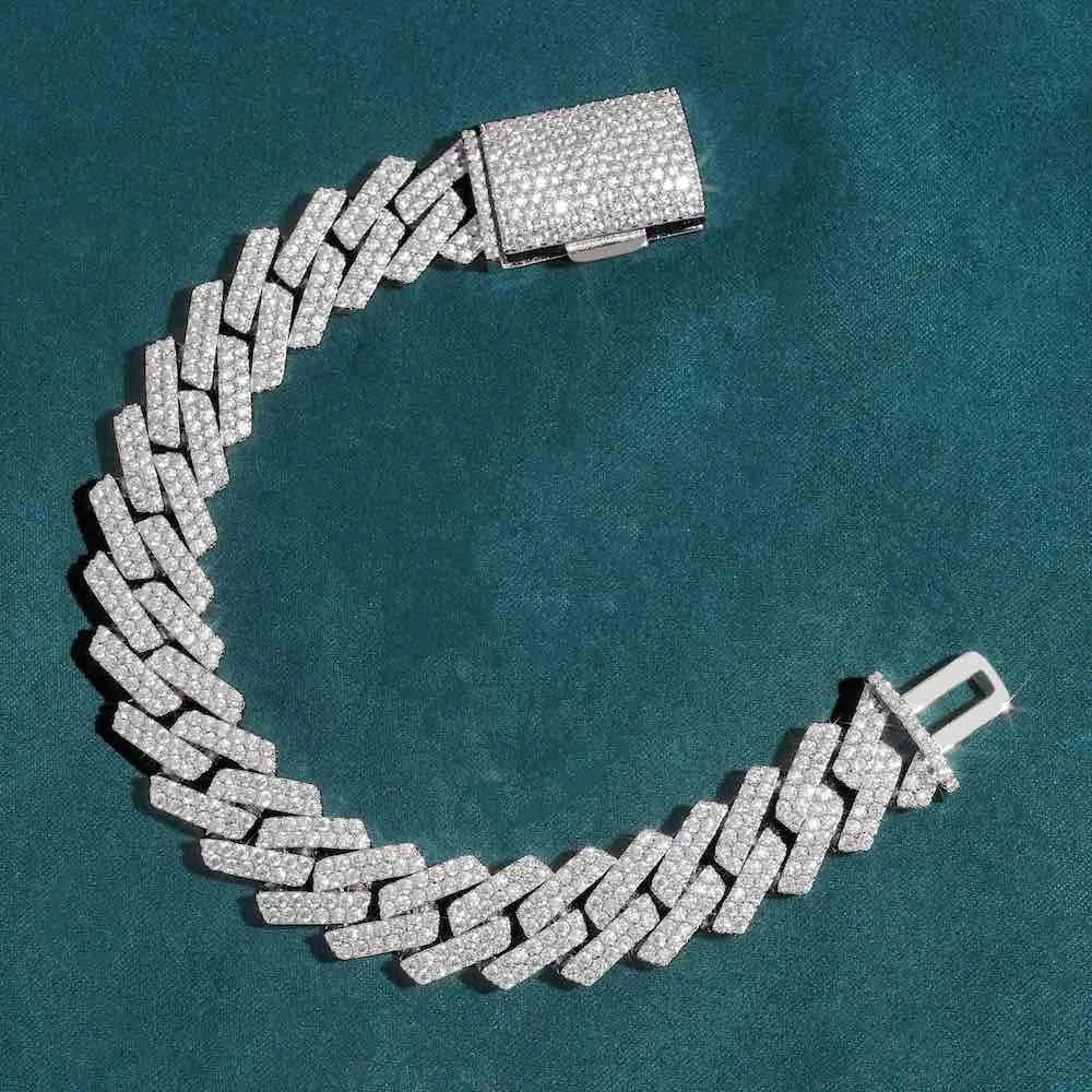 15MM 2-Row Moissanite Cuban Link Bracelet 14K Gold