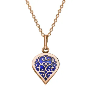 18ct Rose Gold Lapis Lazuli Flore Filigree Small Heart Necklace