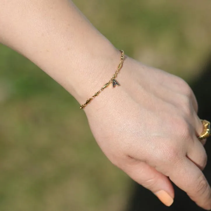 18K Gold-Filled Initial Bracelet | Custom Letter Bracelet | Figaro Link Bracelet