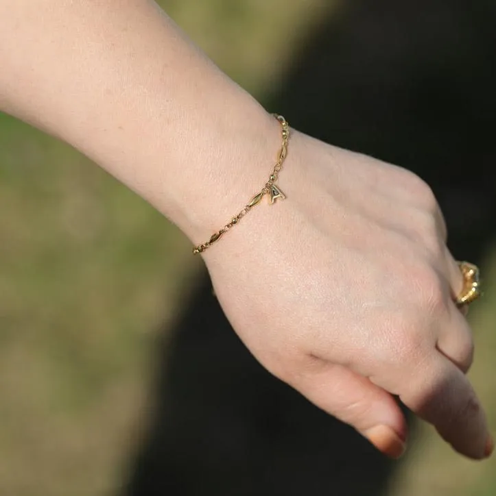 18K Gold-Filled Initial Bracelet | Custom Letter Bracelet | Figaro Link Bracelet