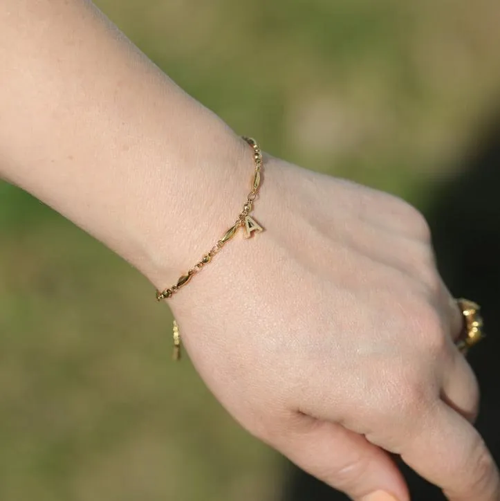 18K Gold-Filled Initial Bracelet | Custom Letter Bracelet | Figaro Link Bracelet