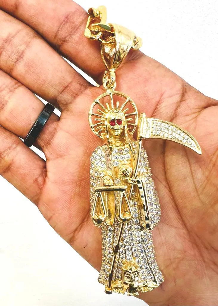 18K Gold Filled Santa Muerte Necklace Figaro Link Chain 24" INCH 30g