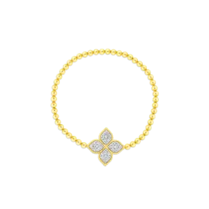 18K Gold Princess Flower With Large Diamond Flower Stretch Bracelet