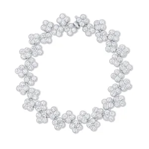 18k White Gold Diamond Flower Bracelet Double Row