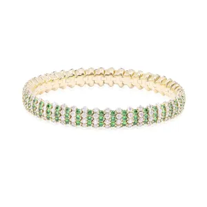 18K YELLOW GOLD MULIT-ROW DIAMOND AND TSAVORITE STRETCH BRACELET