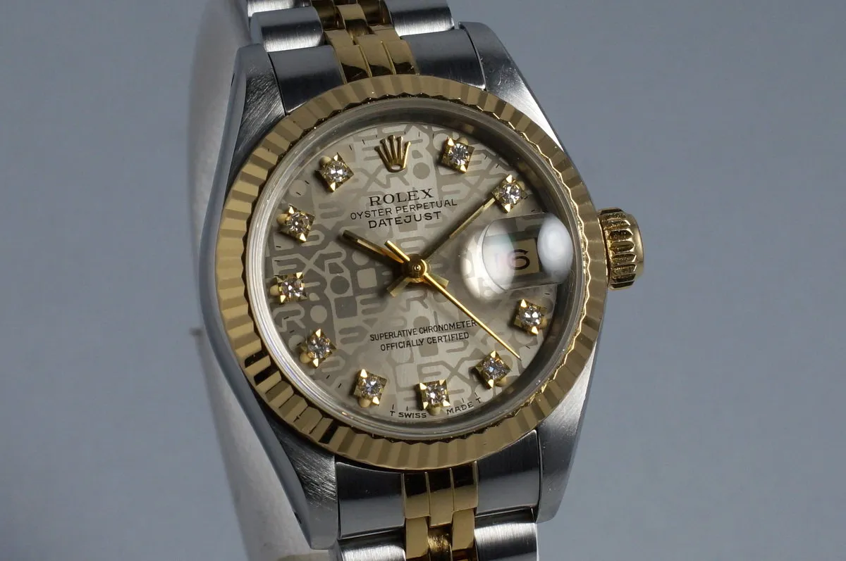 1987 Rolex Ladies Two Tone DateJust 69173 Factory Diamond Dial with Box and Papers