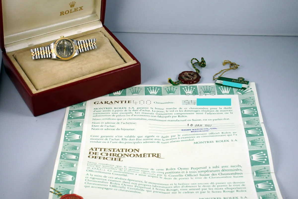 1987 Rolex Ladies Two Tone DateJust 69173 Factory Diamond Dial with Box and Papers