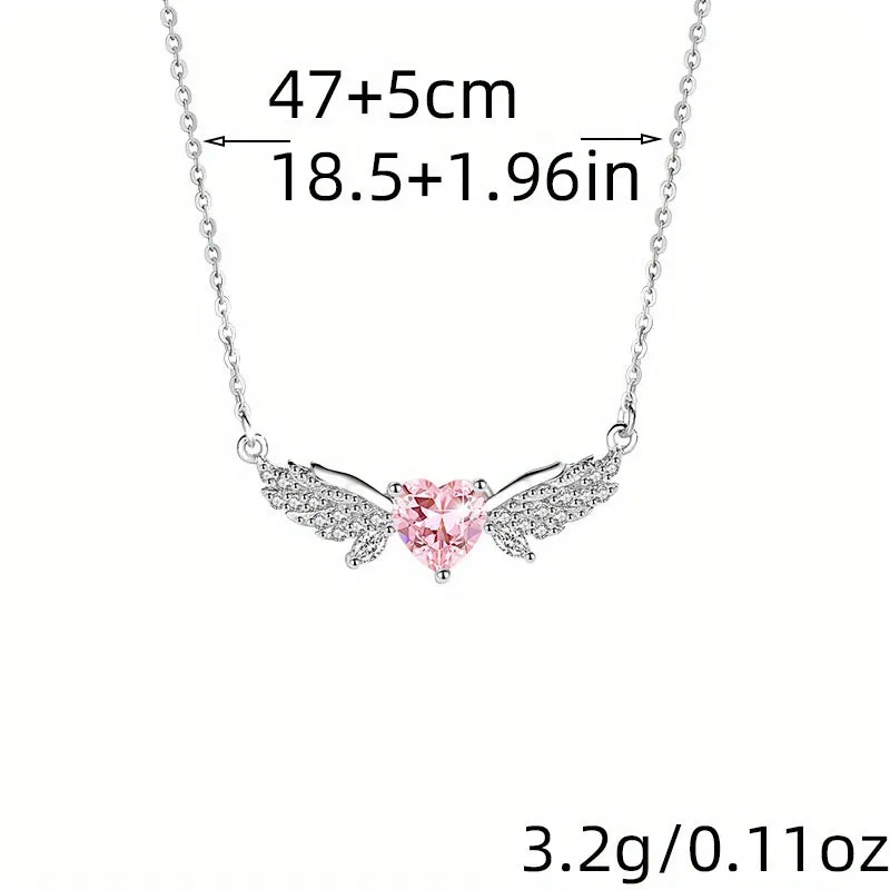 1Pc Angel Wings Pinkish Zircon Alloy Multicolor Women Pendant Necklace Daily Party Party Gift