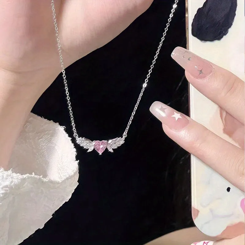 1Pc Angel Wings Pinkish Zircon Alloy Multicolor Women Pendant Necklace Daily Party Party Gift