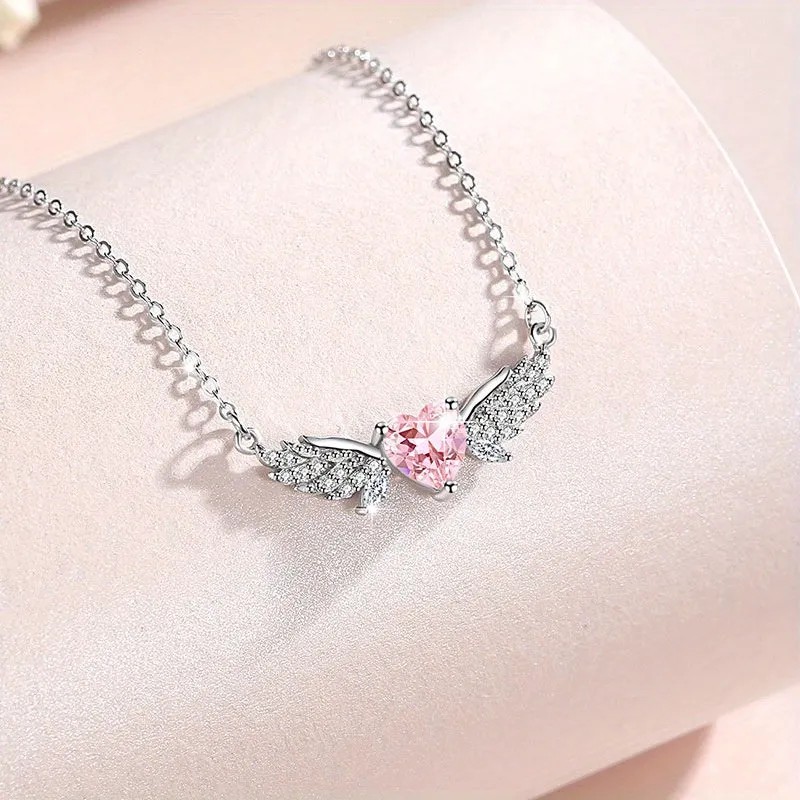 1Pc Angel Wings Pinkish Zircon Alloy Multicolor Women Pendant Necklace Daily Party Party Gift