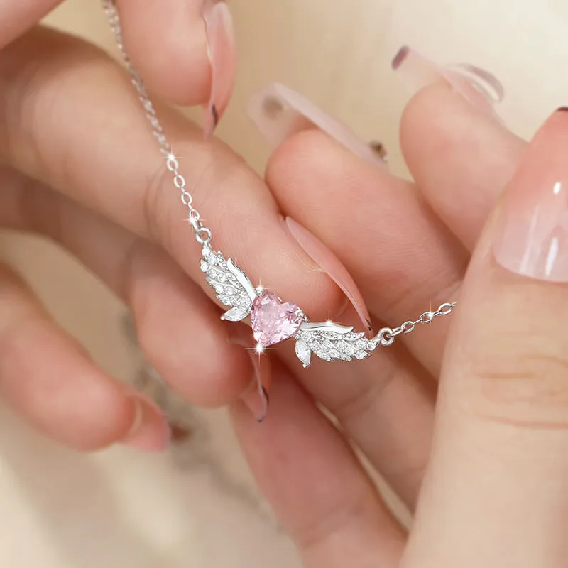 1Pc Angel Wings Pinkish Zircon Alloy Multicolor Women Pendant Necklace Daily Party Party Gift