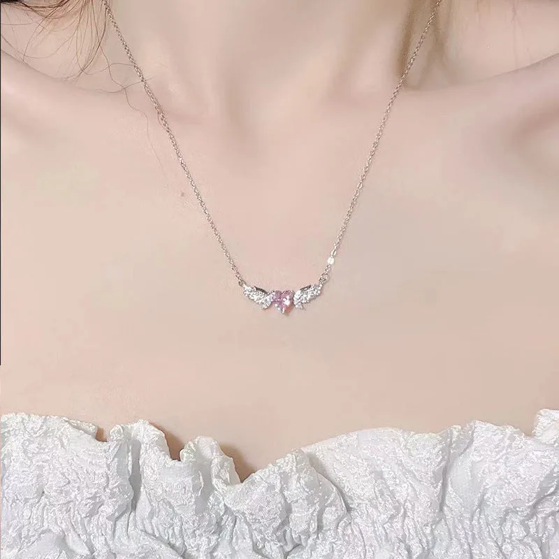 1Pc Angel Wings Pinkish Zircon Alloy Multicolor Women Pendant Necklace Daily Party Party Gift