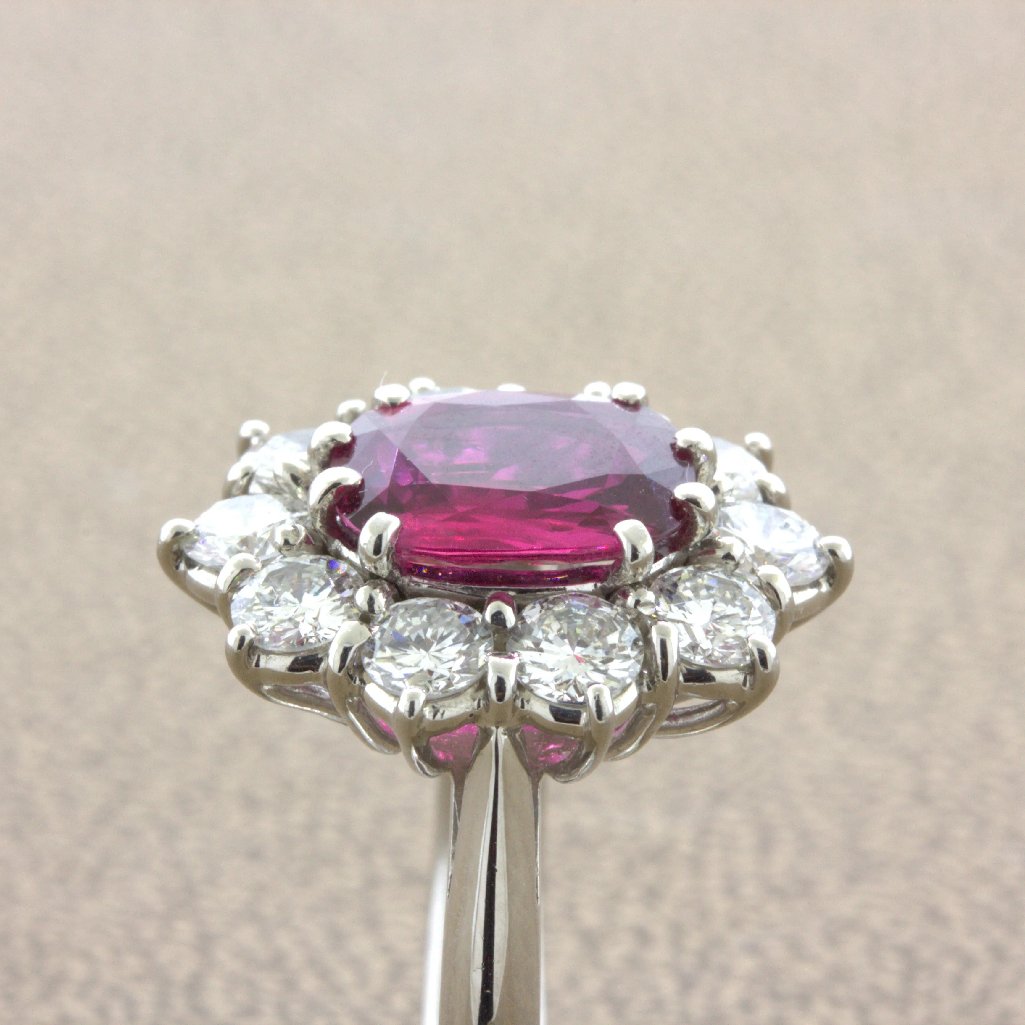 2.58 Carat Ruby Diamond Princess Diana Platinum Ring, GIA Certified