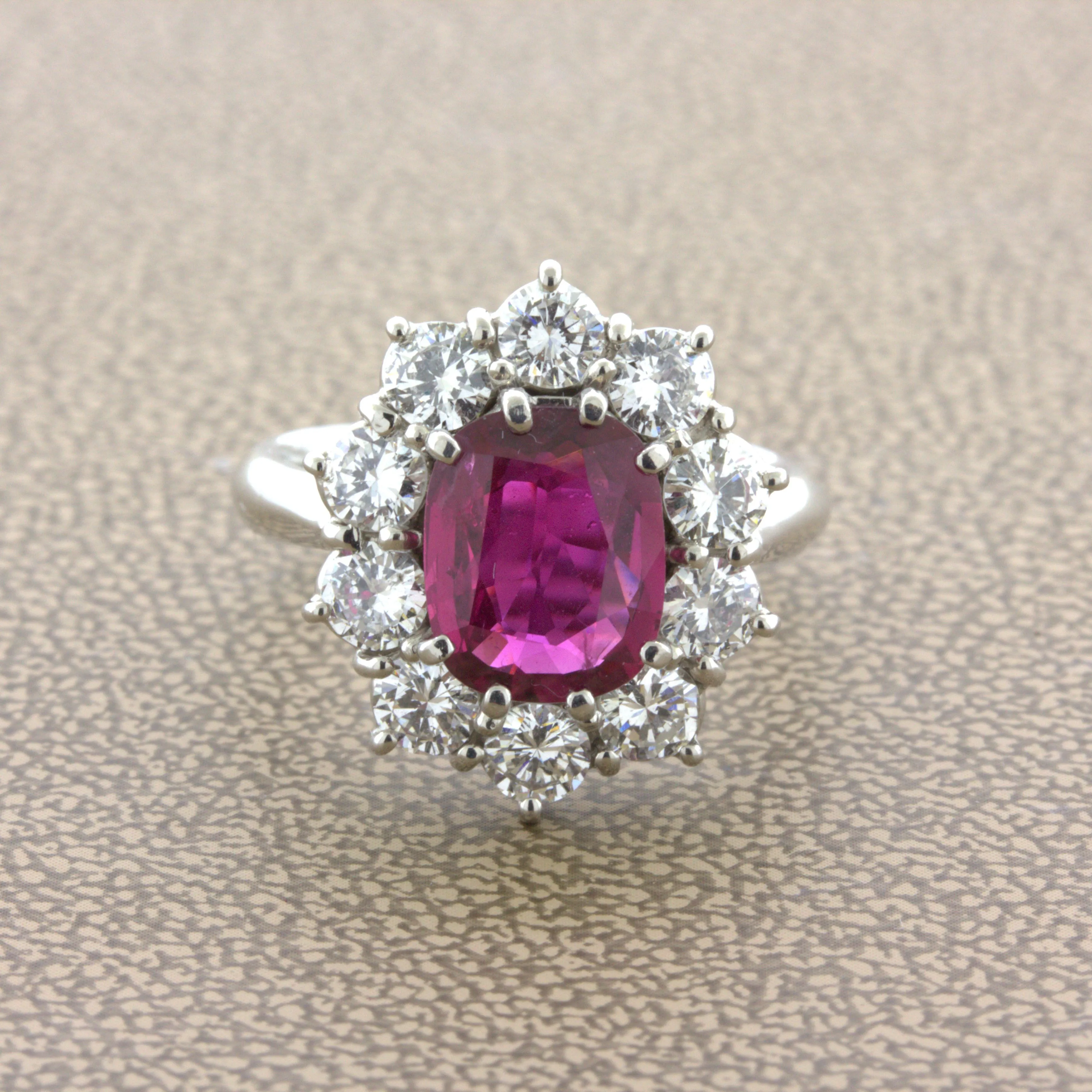 2.58 Carat Ruby Diamond Princess Diana Platinum Ring, GIA Certified