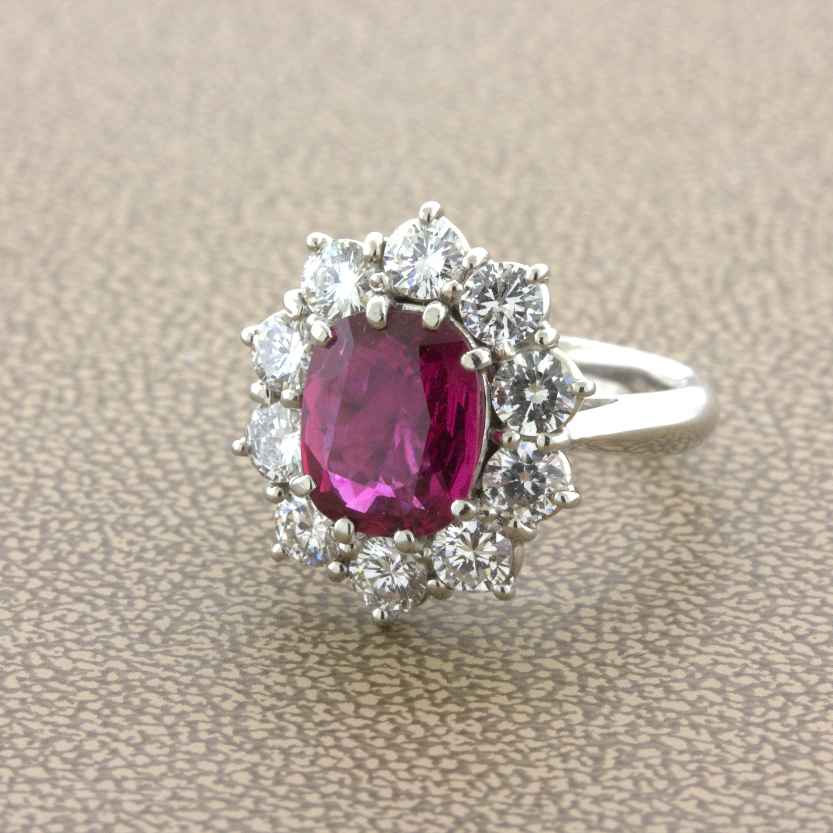 2.58 Carat Ruby Diamond Princess Diana Platinum Ring, GIA Certified