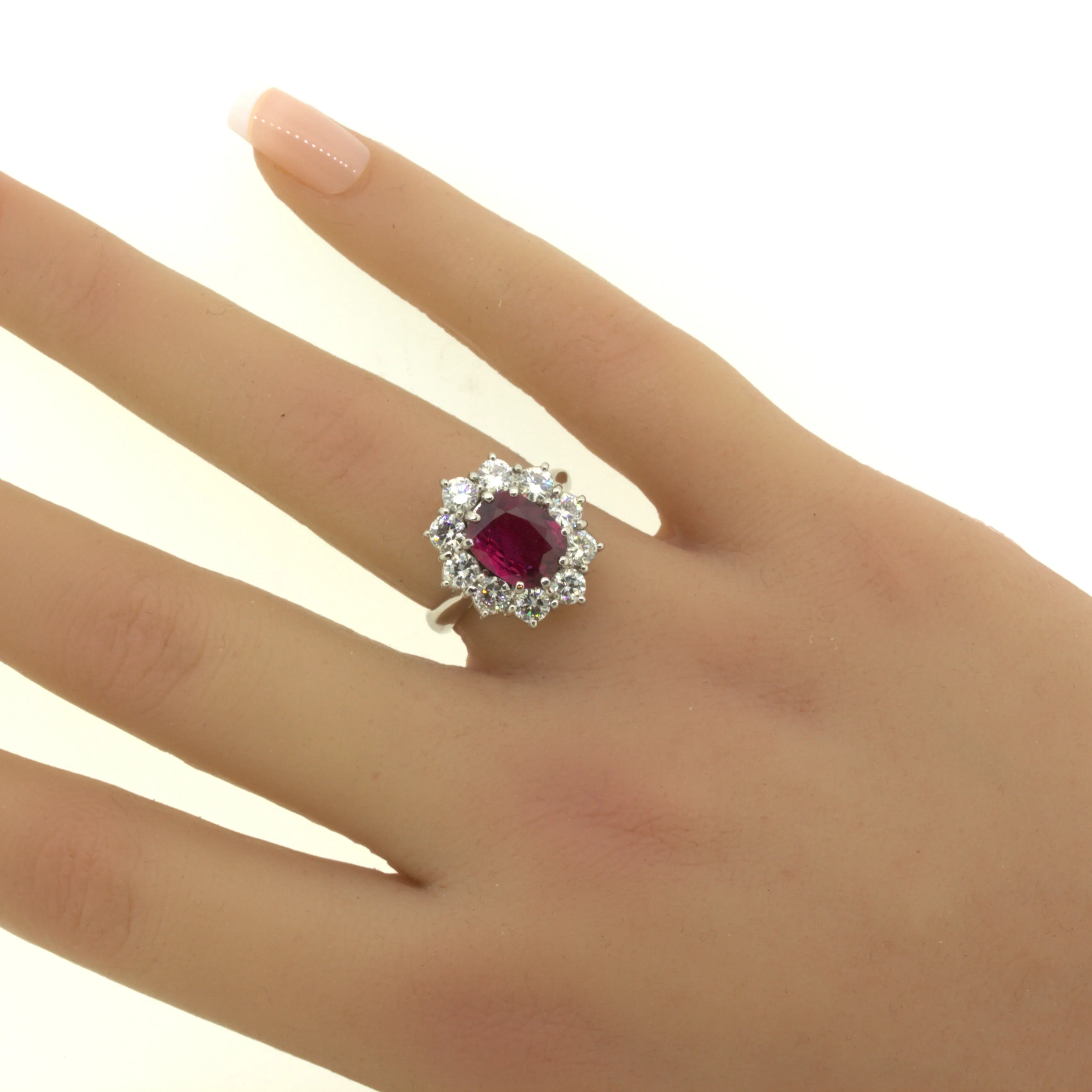 2.58 Carat Ruby Diamond Princess Diana Platinum Ring, GIA Certified