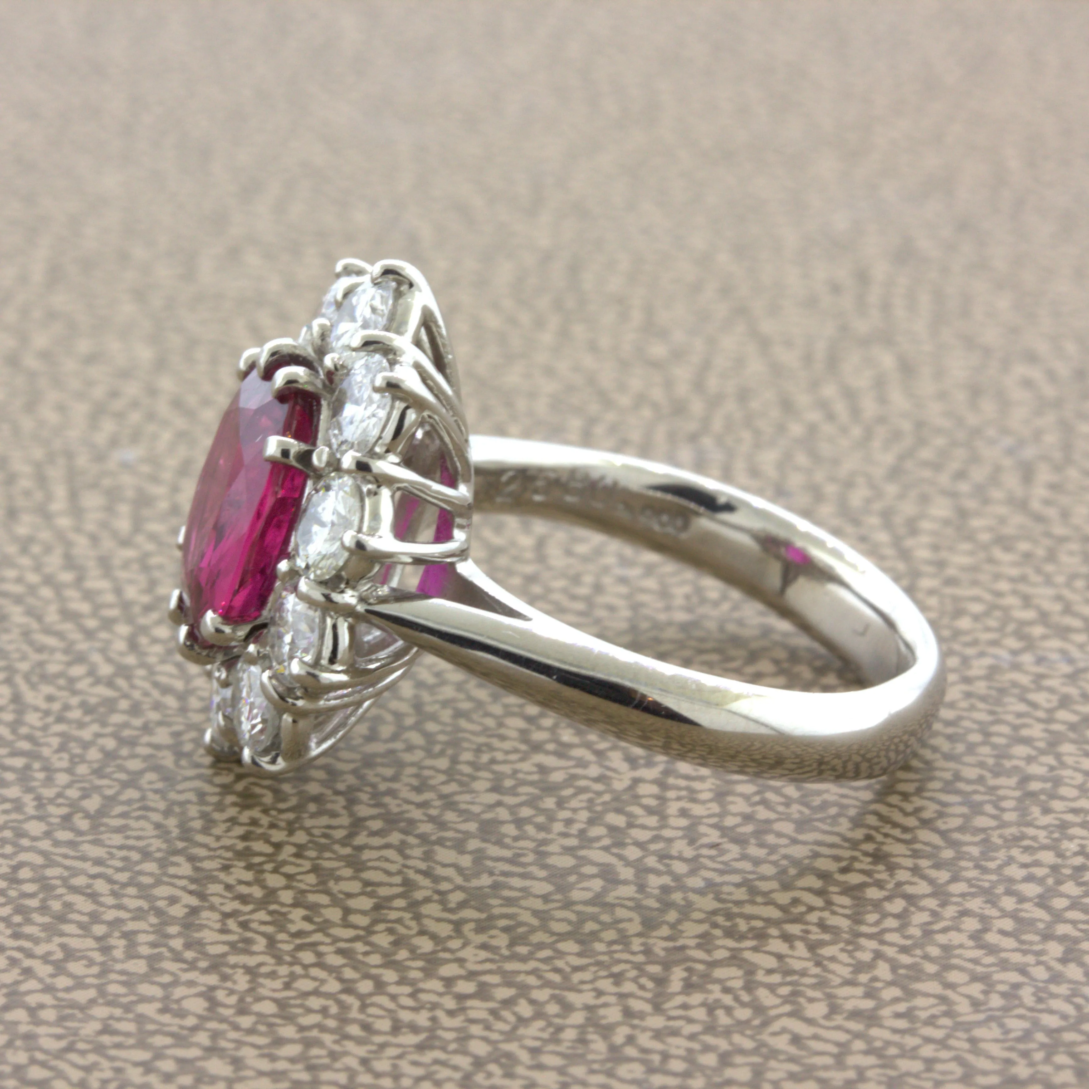 2.58 Carat Ruby Diamond Princess Diana Platinum Ring, GIA Certified