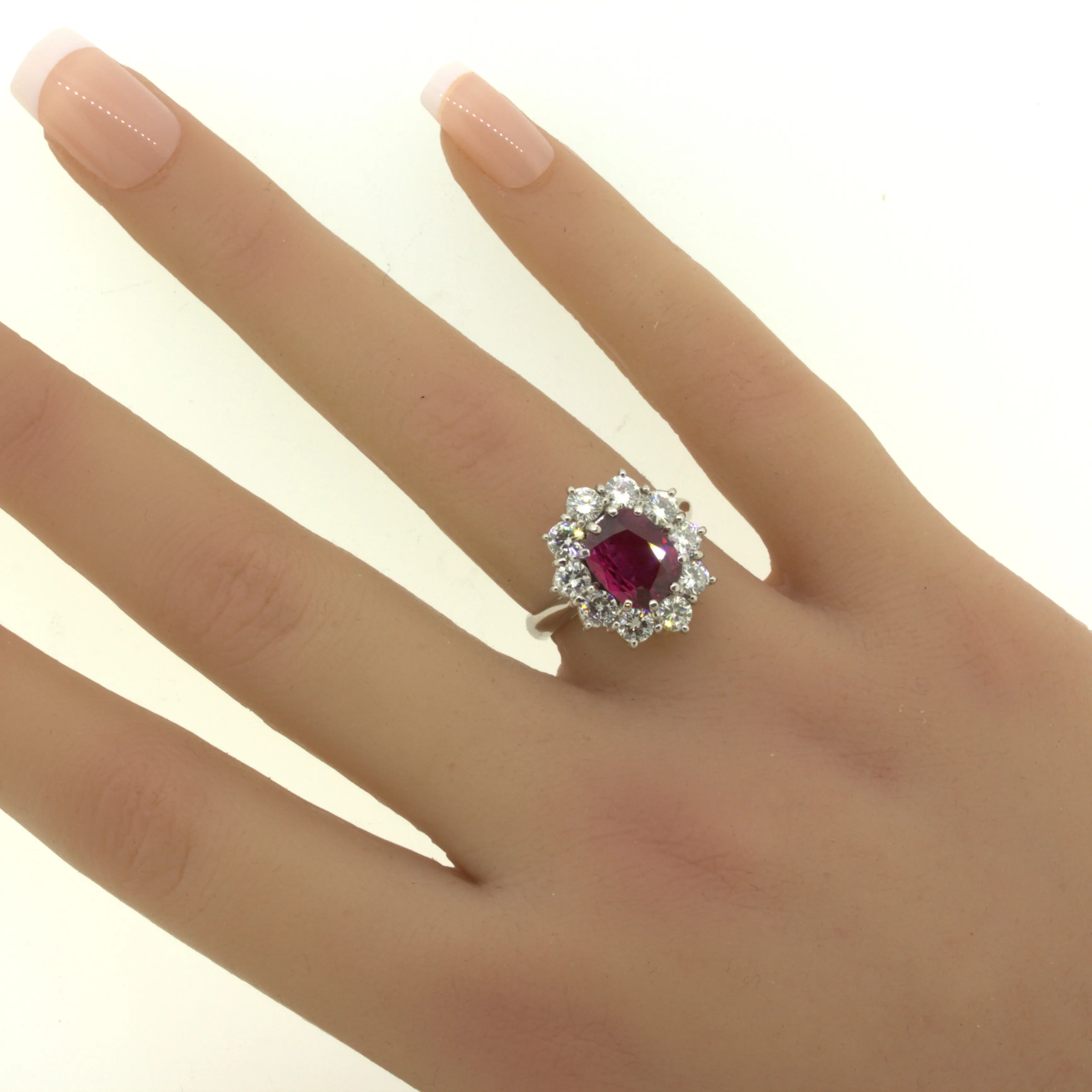 2.58 Carat Ruby Diamond Princess Diana Platinum Ring, GIA Certified