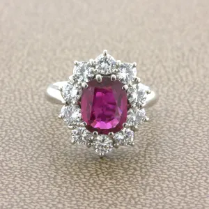 2.58 Carat Ruby Diamond Princess Diana Platinum Ring, GIA Certified