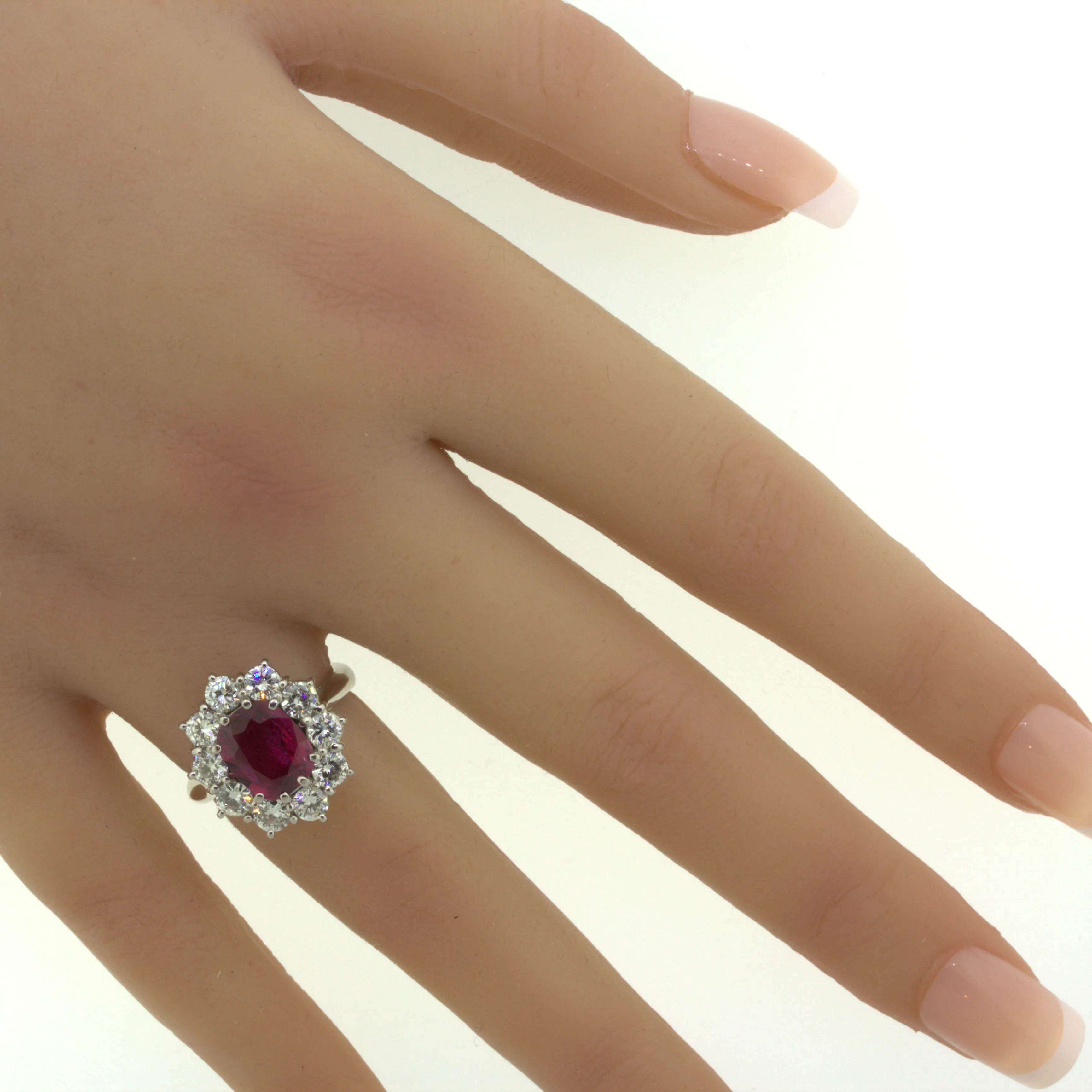 2.58 Carat Ruby Diamond Princess Diana Platinum Ring, GIA Certified