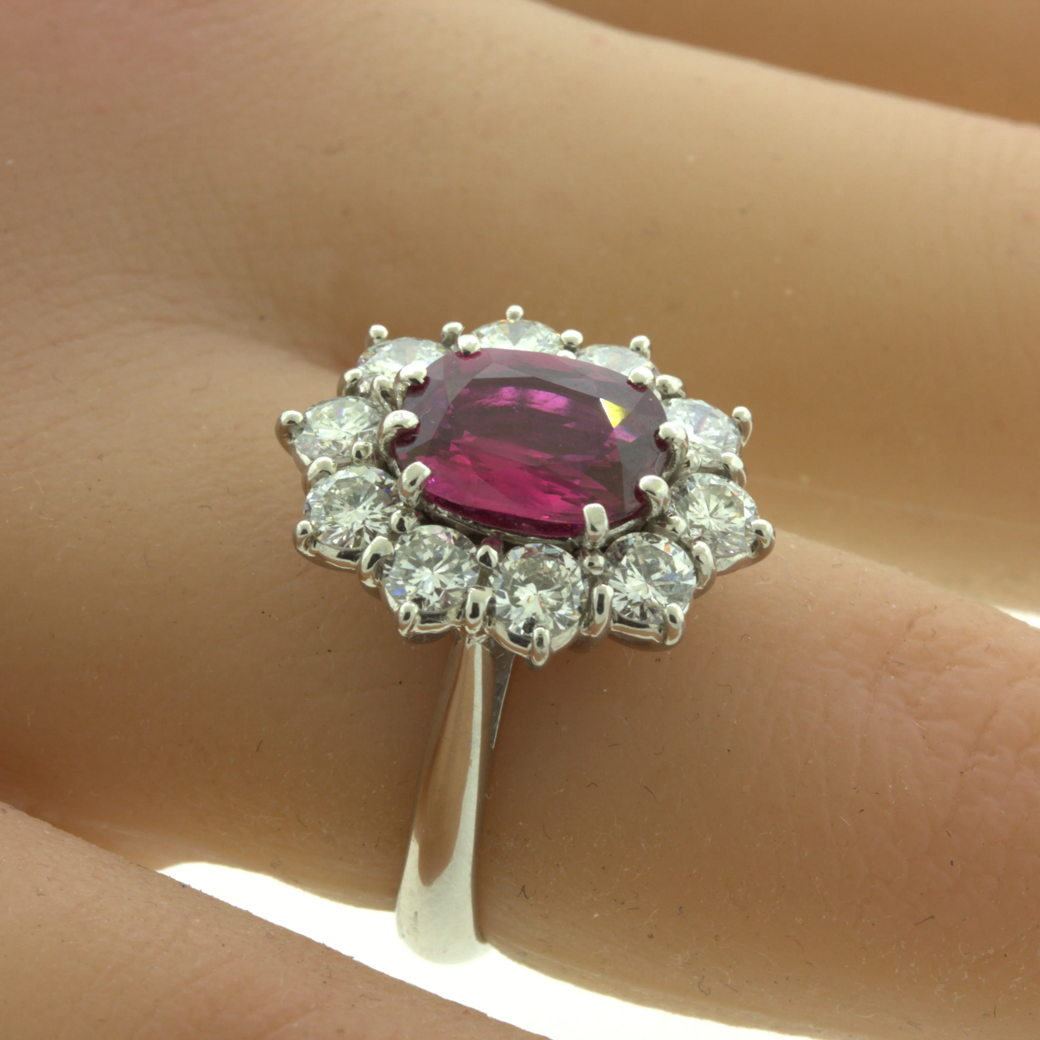 2.58 Carat Ruby Diamond Princess Diana Platinum Ring, GIA Certified