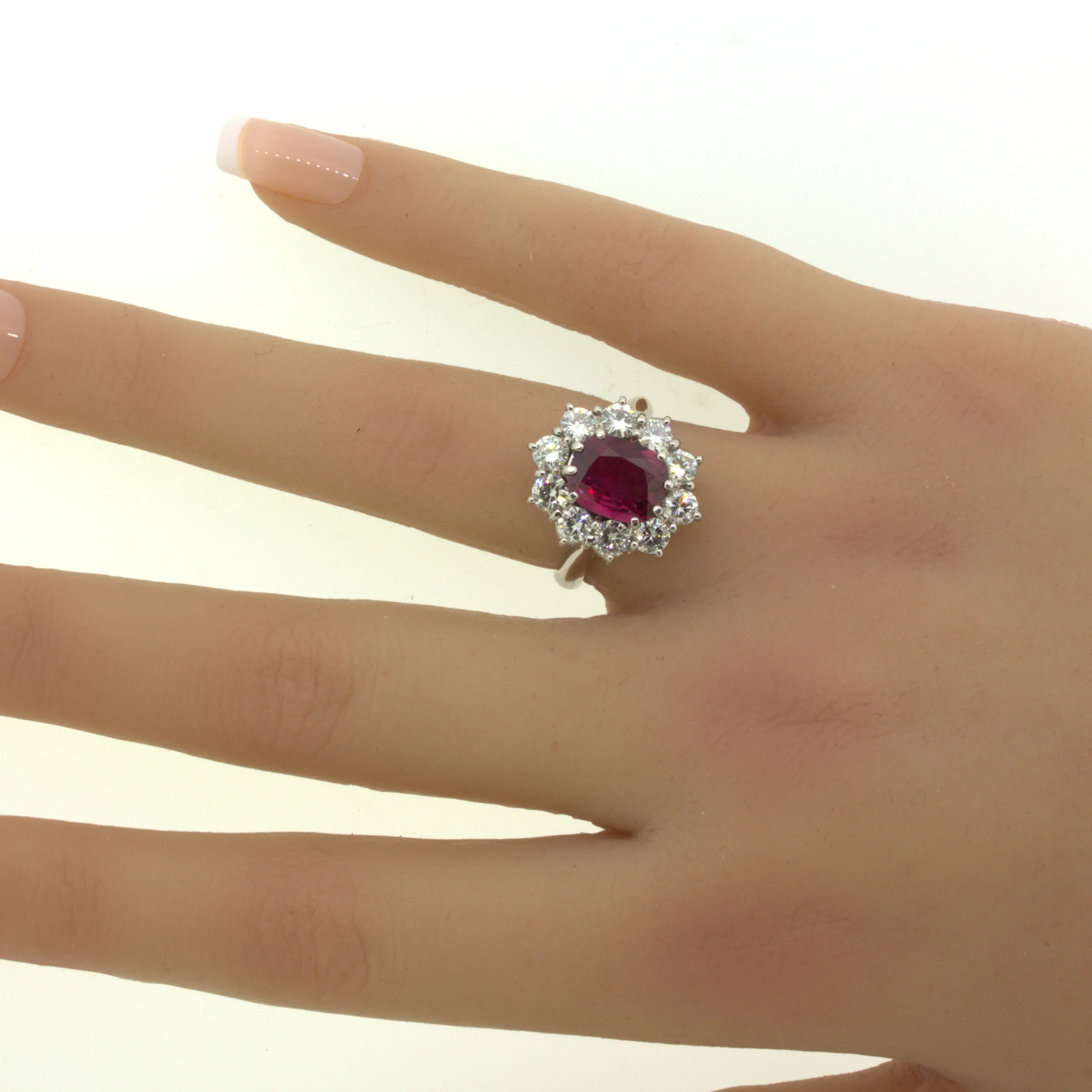 2.58 Carat Ruby Diamond Princess Diana Platinum Ring, GIA Certified